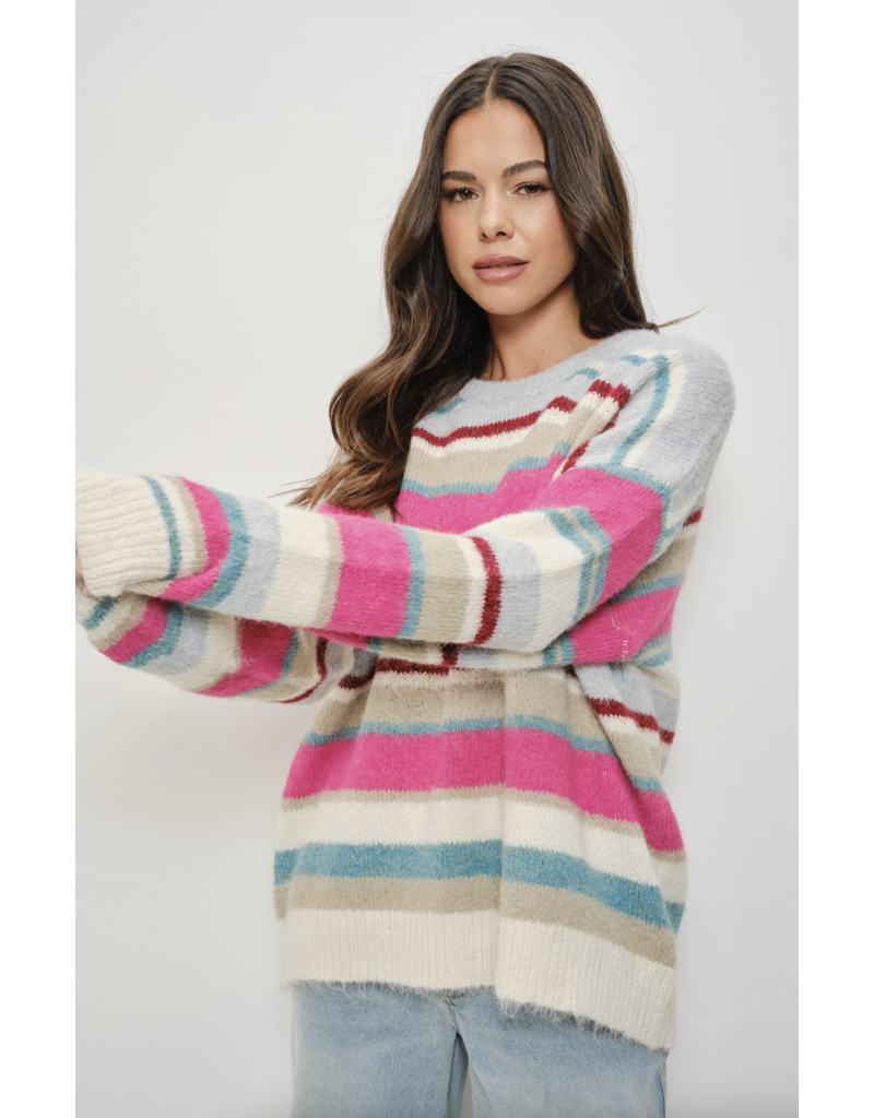 Pretty Garbage Benna Colorful Stripe Pullover Sweater