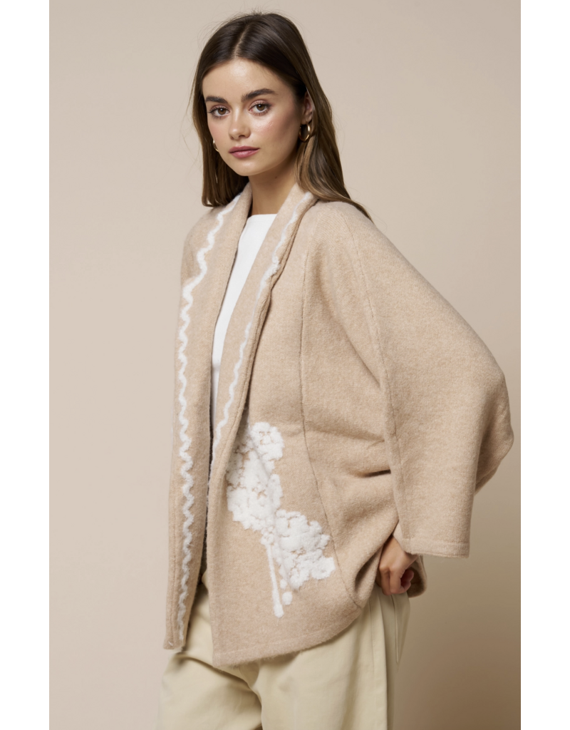 Embroidered Collared Open Jacket