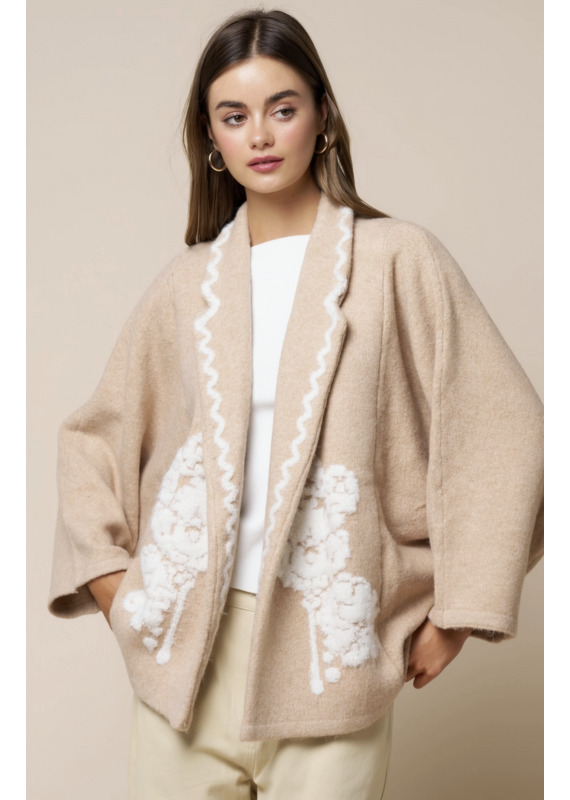Embroidered Collared Open Jacket