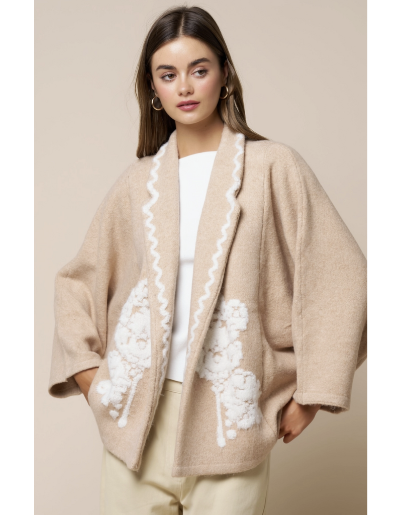 Embroidered Collared Open Jacket
