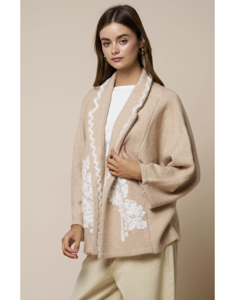 Embroidered Collared Open Jacket