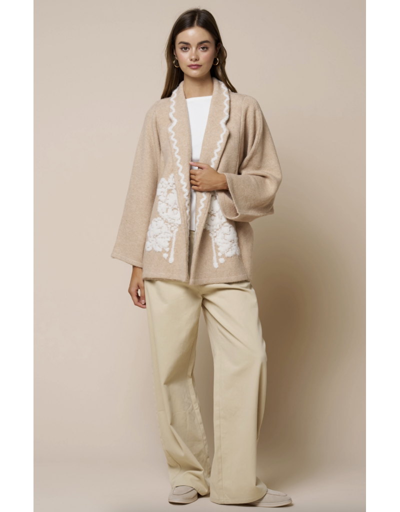 Embroidered Collared Open Jacket