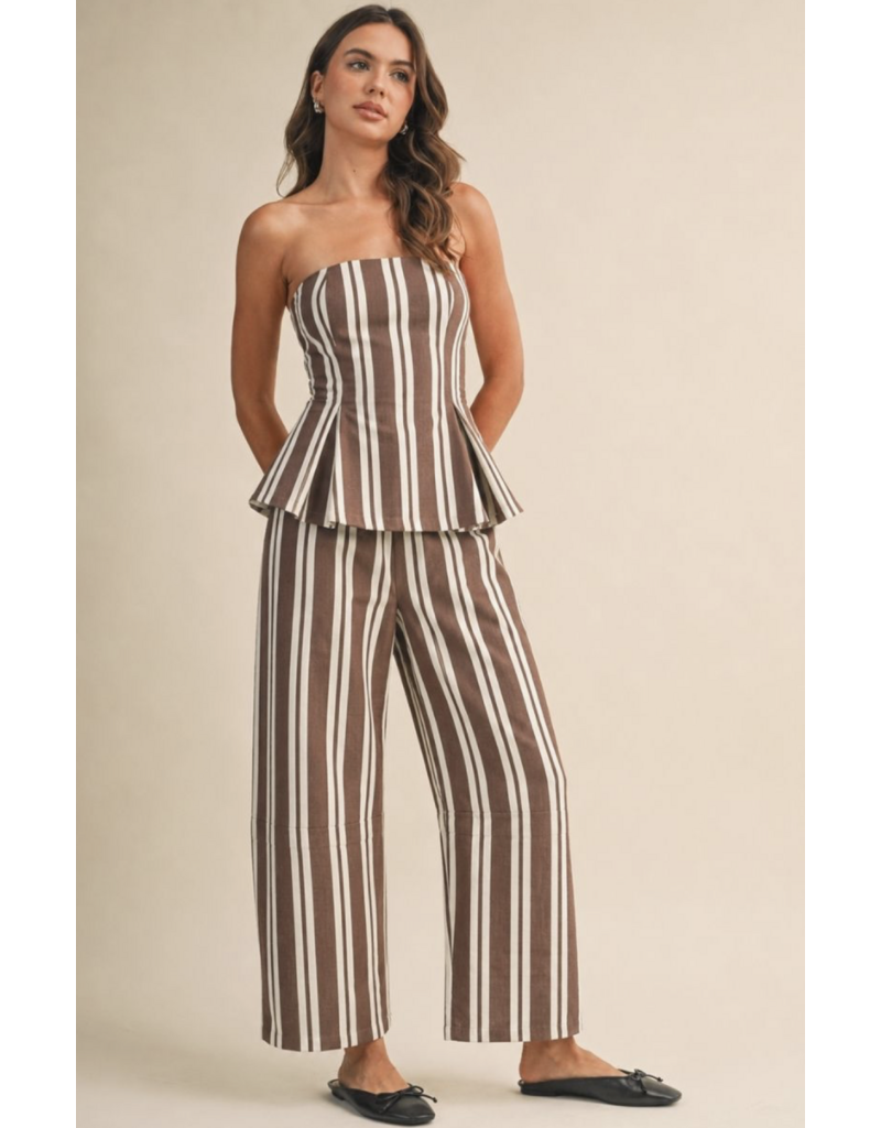 Stretch Twill Peplum Top & Barrel Jean Set