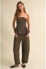 Denim Peplum Top & Barrel Jean Set
