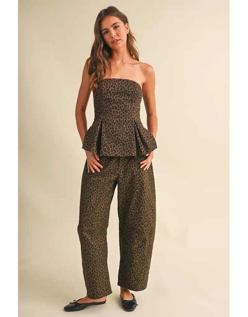 Denim Peplum Top & Barrel Jean Set