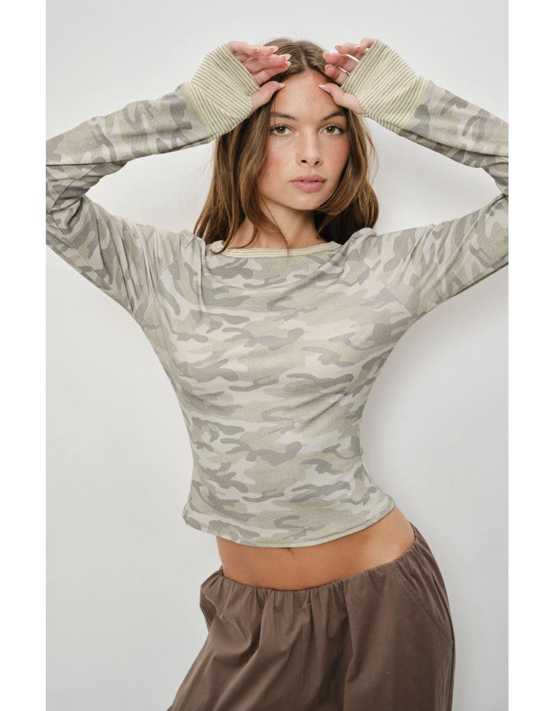 Pretty Garbage Cameron Washed Camo Long Sleeve Top