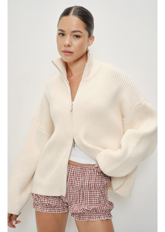 Pretty Garbage Kanna Mock Neck Zip Up Sweater
