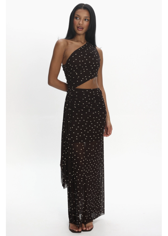 One Shoulder Polka Dot Cut-Out Maxi Dress