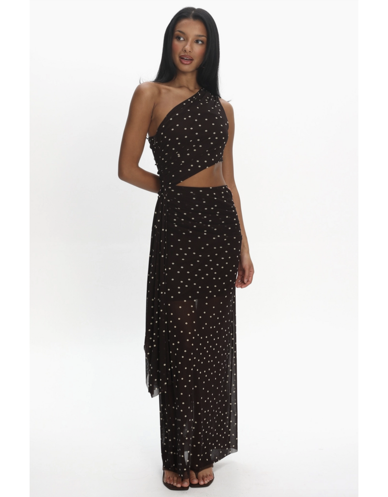 One Shoulder Polka Dot Cut-Out Maxi Dress