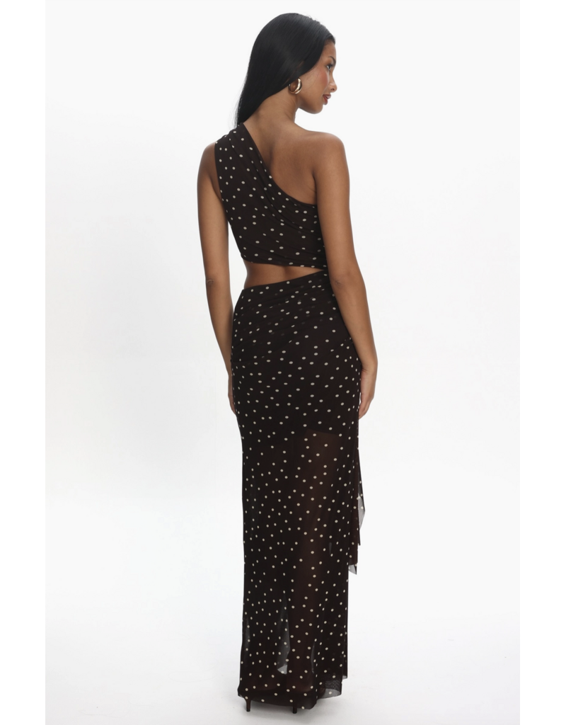 One Shoulder Polka Dot Cut-Out Maxi Dress