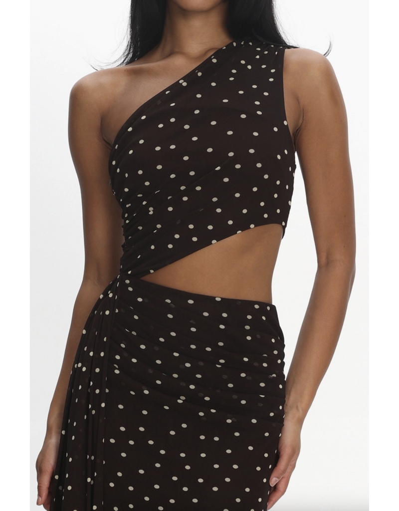One Shoulder Polka Dot Cut-Out Maxi Dress