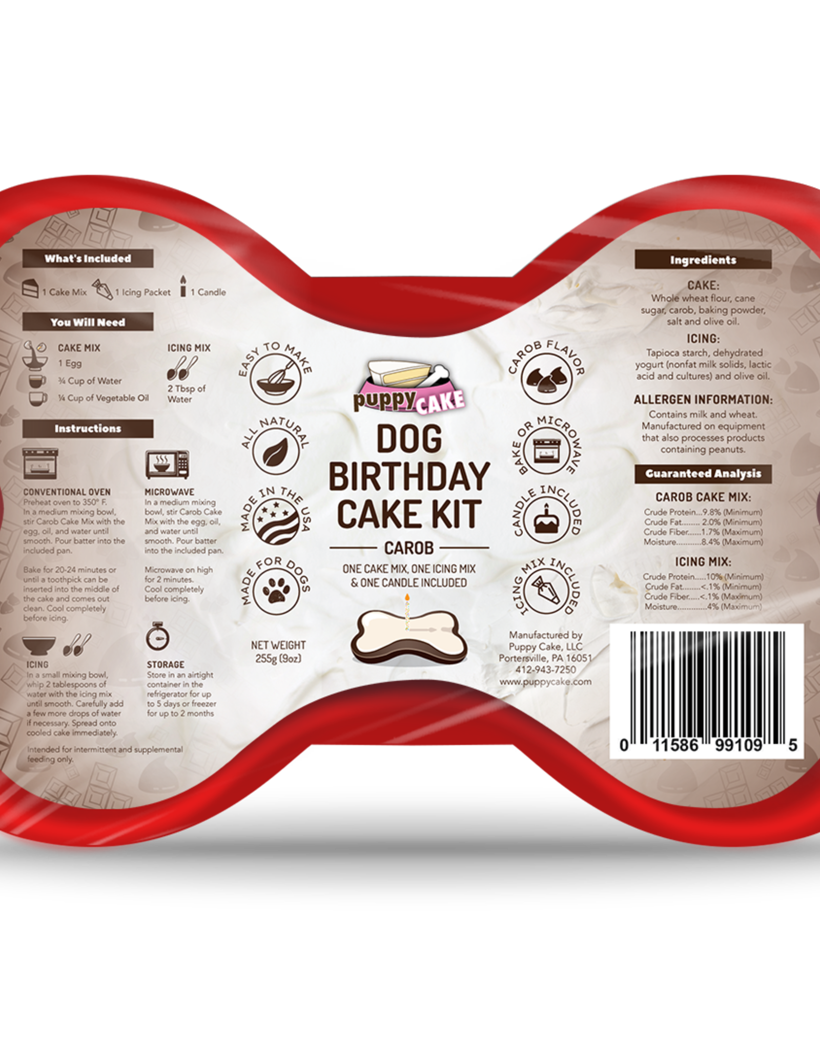 Puppy Cake Cake Mix Birthday Cake with Frosting & Candle, Carob