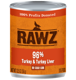 Rawz Rawz Steam Cooked  96% Turkey & Turkey Liver - Can Dog Food - 12.5oz