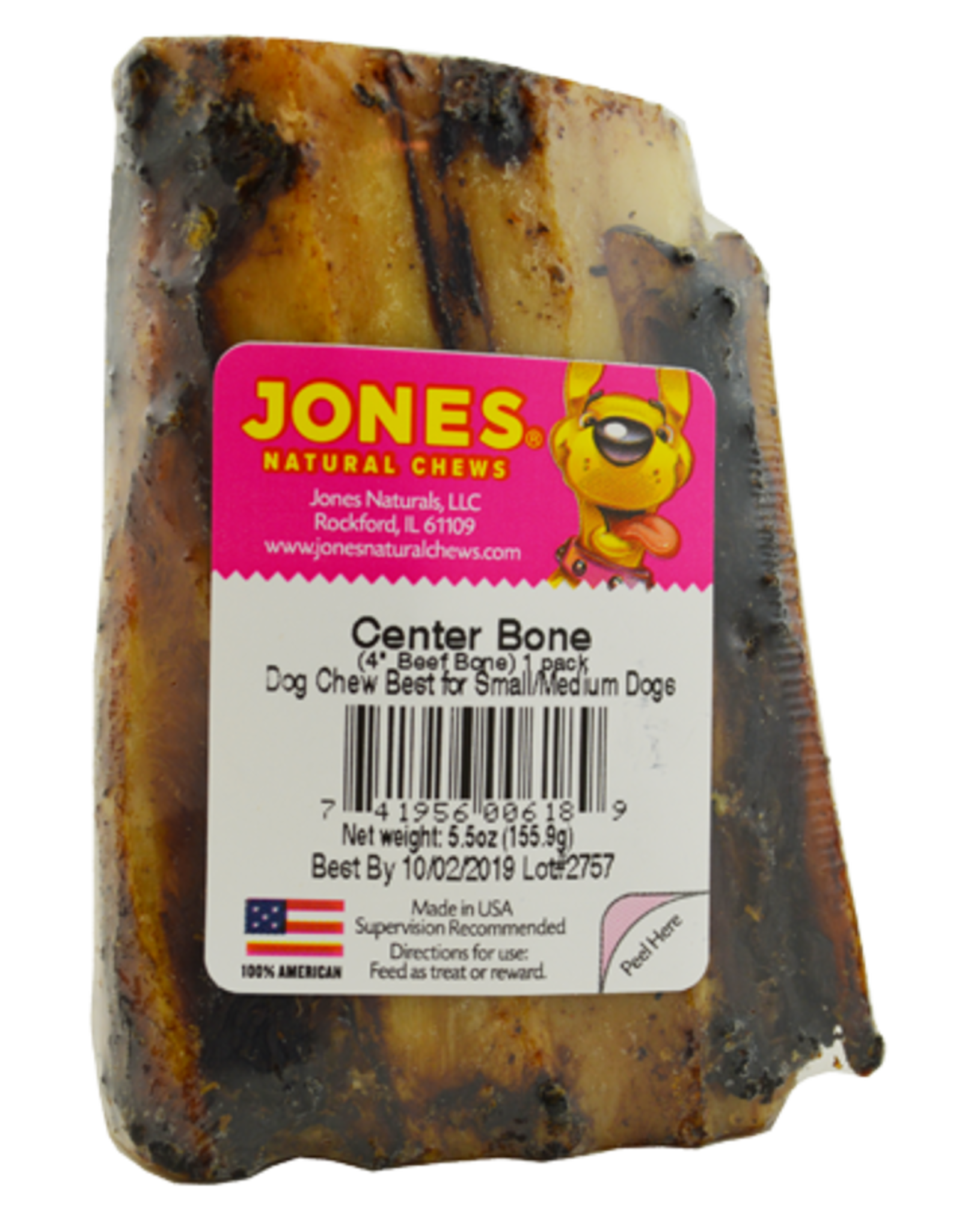 Jones Natural Chews Beef Center Bone 4"