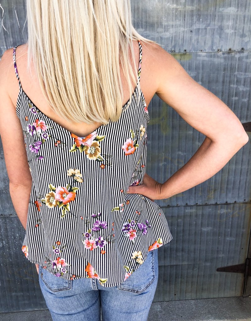 Striped Floral Print Tank Top