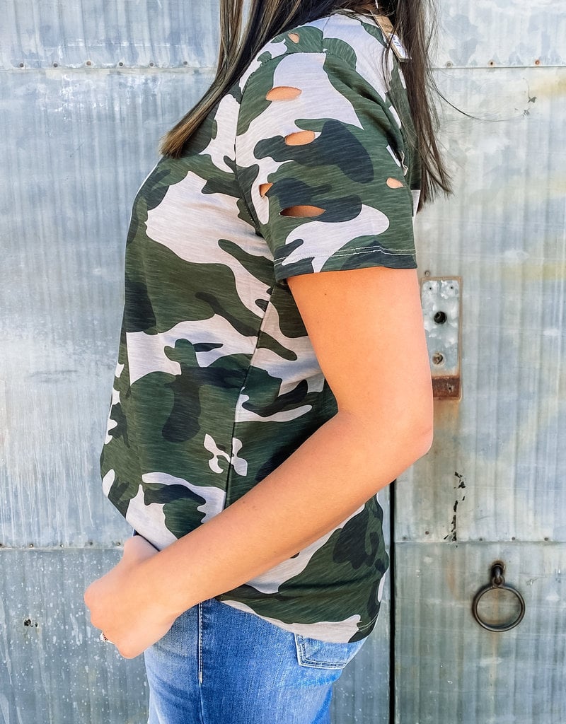 509 Broadway Distress Camo Top