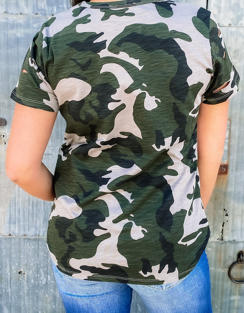 509 Broadway Distress Camo Top