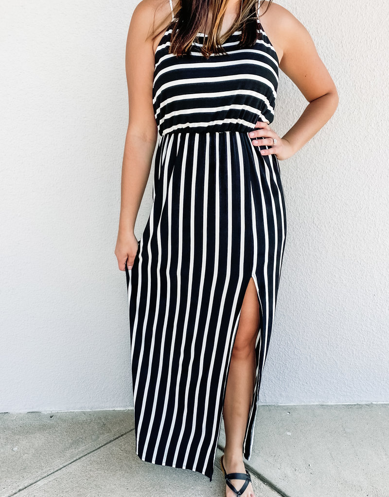 509 Broadway Side Slit Racer Back Stripe Maxi Dress