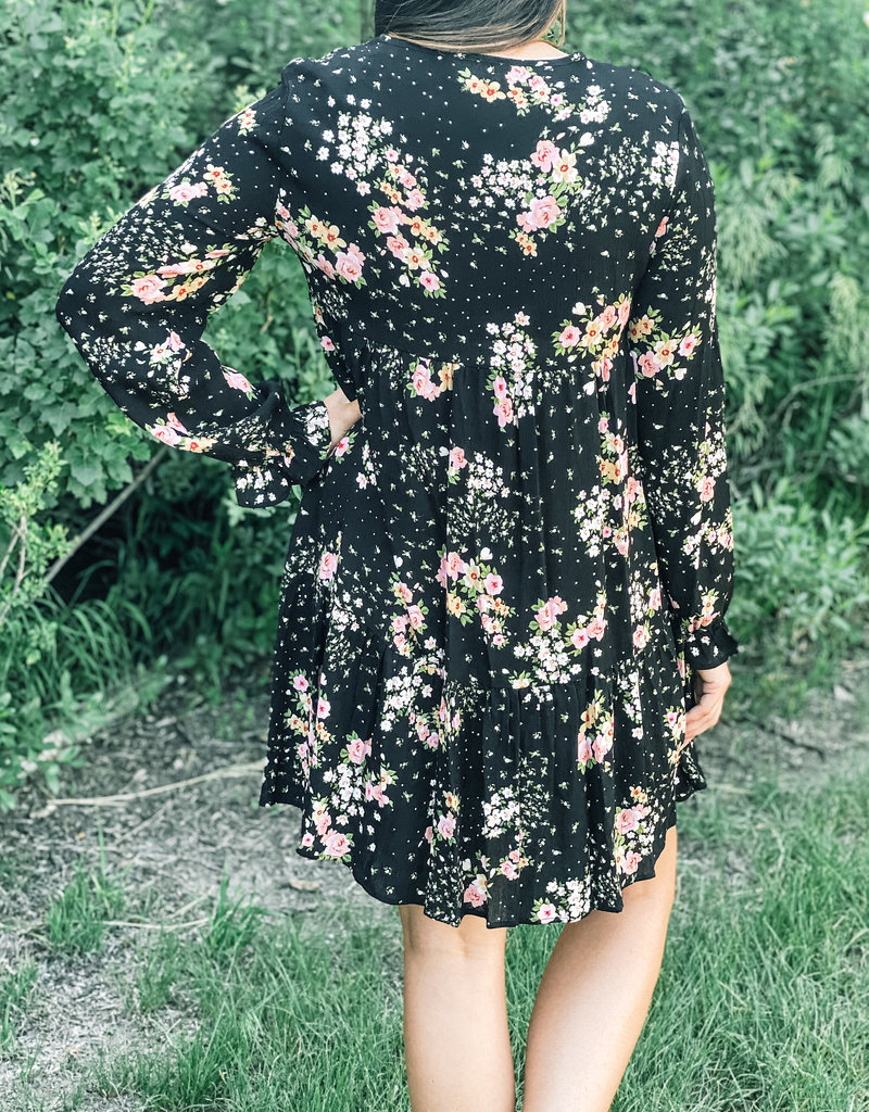 509 Broadway Long Sleeve V-Neck Floral Babydoll Dress