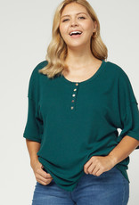 509 Broadway Plus Size Solid Rib Button Detail Top
