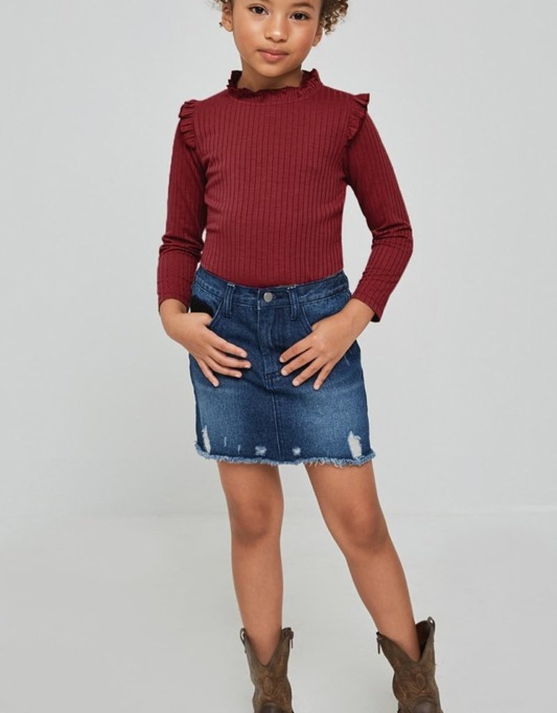 509 Broadway Girls Ribbed Ruffle Mock Neck Top