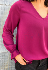 509 Broadway V-Neck Long Sleeve Keyhole Solid Top