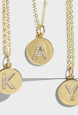 509 Broadway Pave Initial Round Disk Necklace