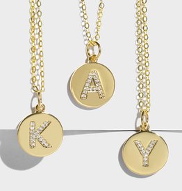 509 Broadway Pave Initial Round Disk Necklace