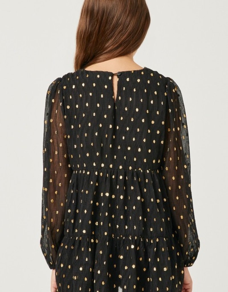 509 Broadway Girls Metallic Dot Tiered Tunic