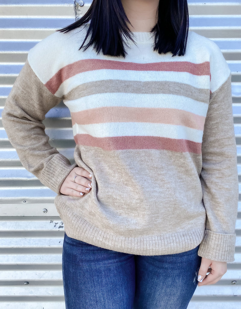 509 Broadway Color Block Stripe Pullover Sweater