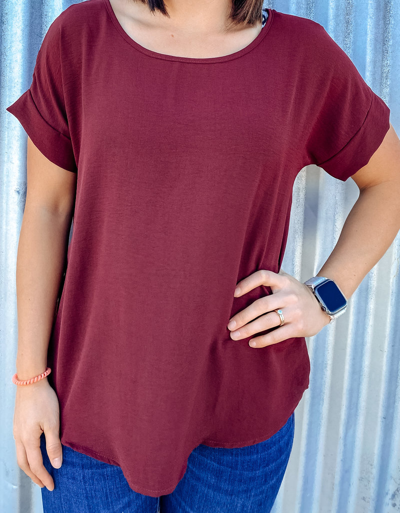 509 Broadway Scoop Neck Short Sleeve Roll Top