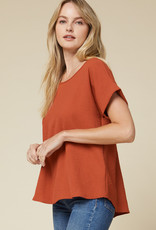 509 Broadway Scoop Neck Short Sleeve Roll Top