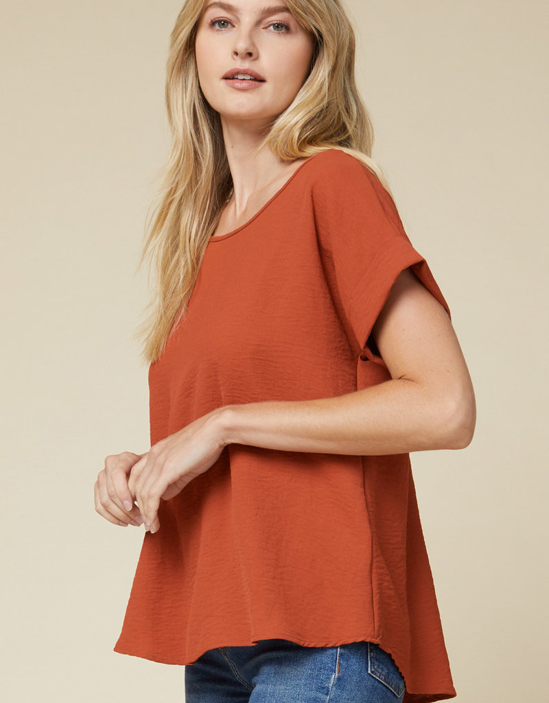 509 Broadway Scoop Neck Short Sleeve Roll Top