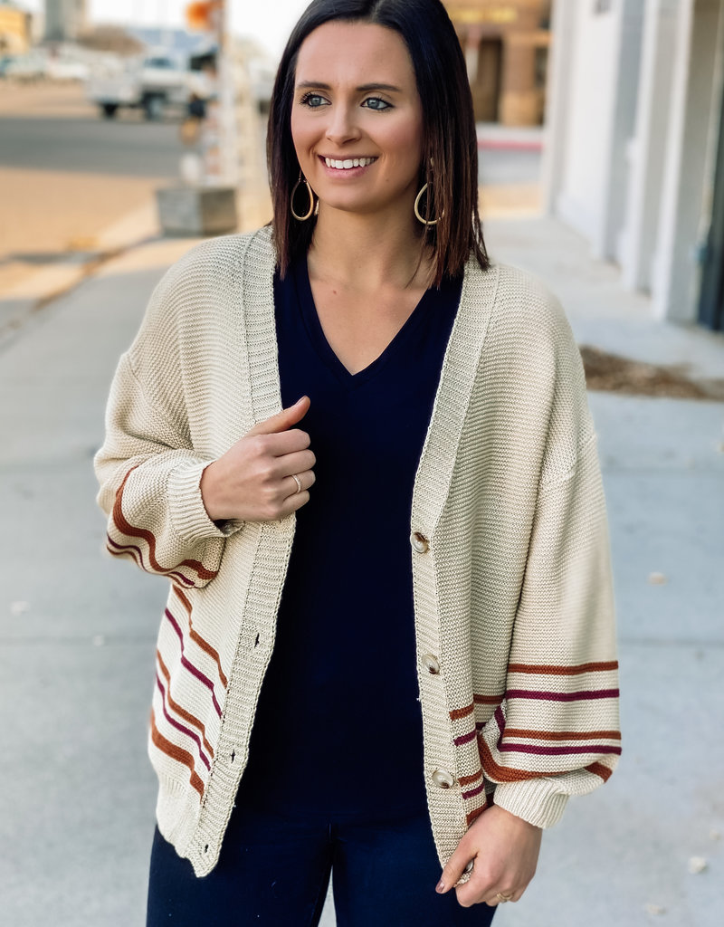 Striped Button Up Sweater Cardigan 509 Broadway