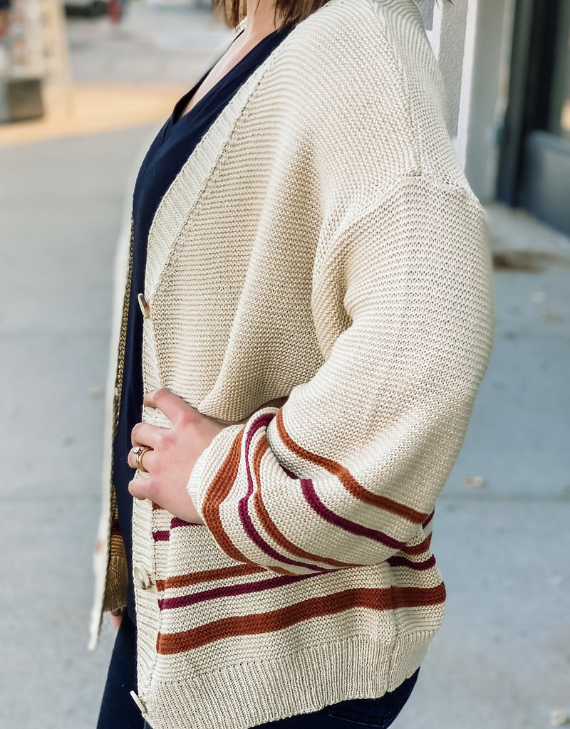 509 Broadway Striped Button Up Sweater Cardigan