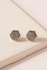 509 Broadway Hexagon Druzy  Stone Stud Earrings