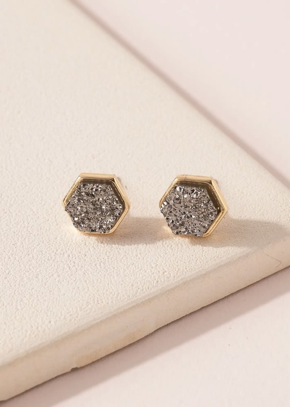509 Broadway Hexagon Druzy  Stone Stud Earrings