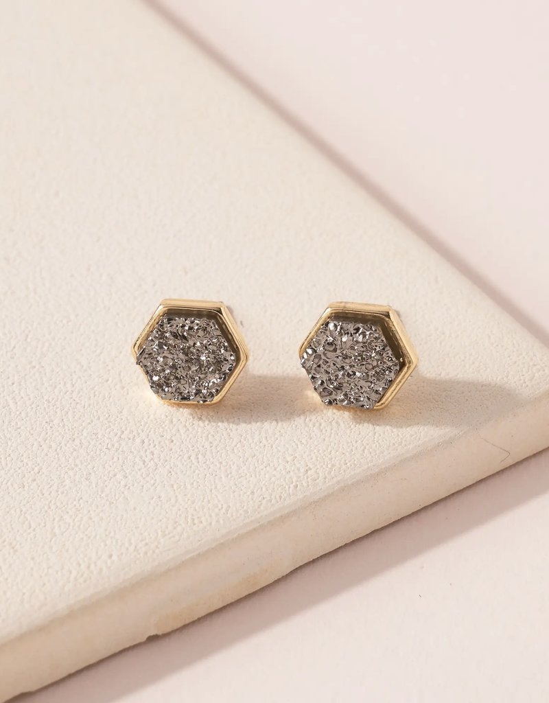 509 Broadway Hexagon Druzy  Stone Stud Earrings