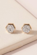 509 Broadway Hexagon Druzy  Stone Stud Earrings