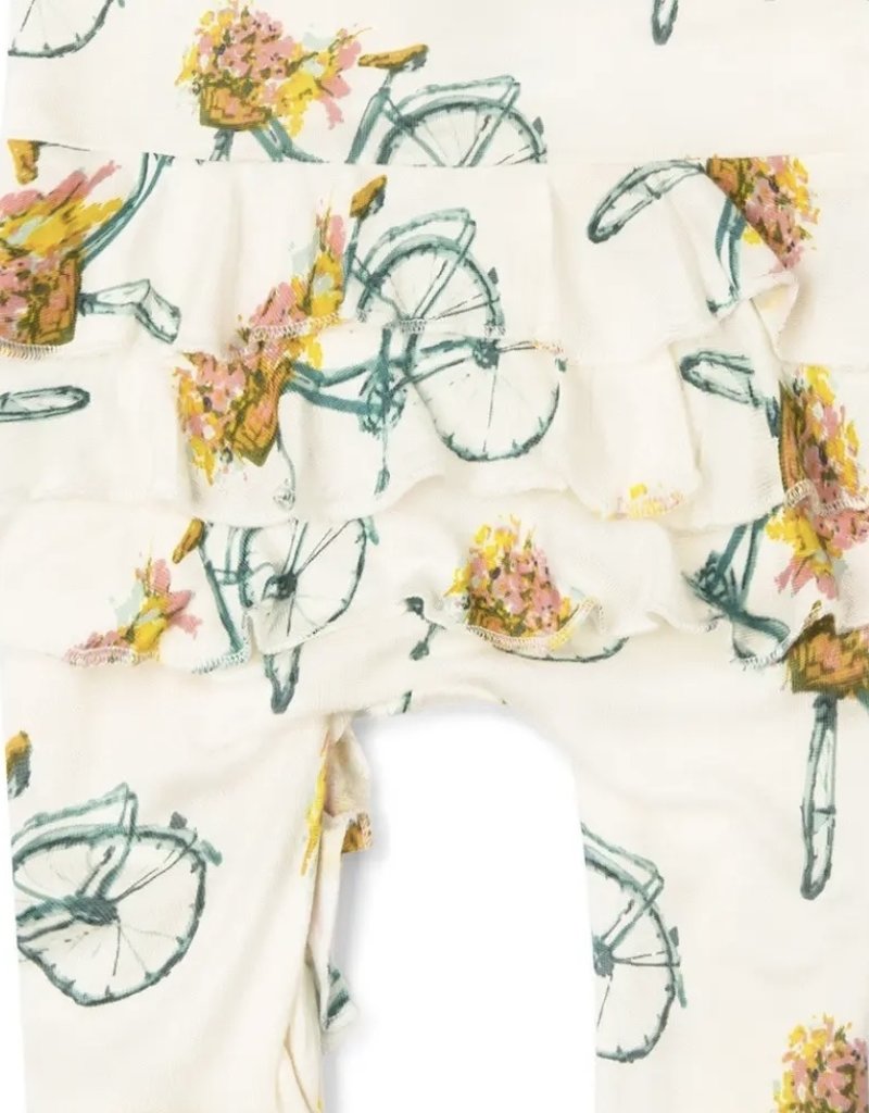 509 Broadway Bamboo Ruffle Zipper Footed Romper Floral Bicycle