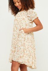 509 Broadway Girls Pleated Floral Square Neck Dress