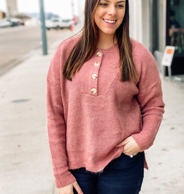 509 Broadway Oversize Henley Ribbed Sweater