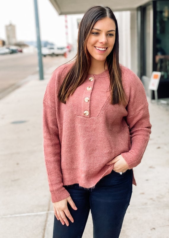 509 Broadway Oversize Henley Ribbed Sweater