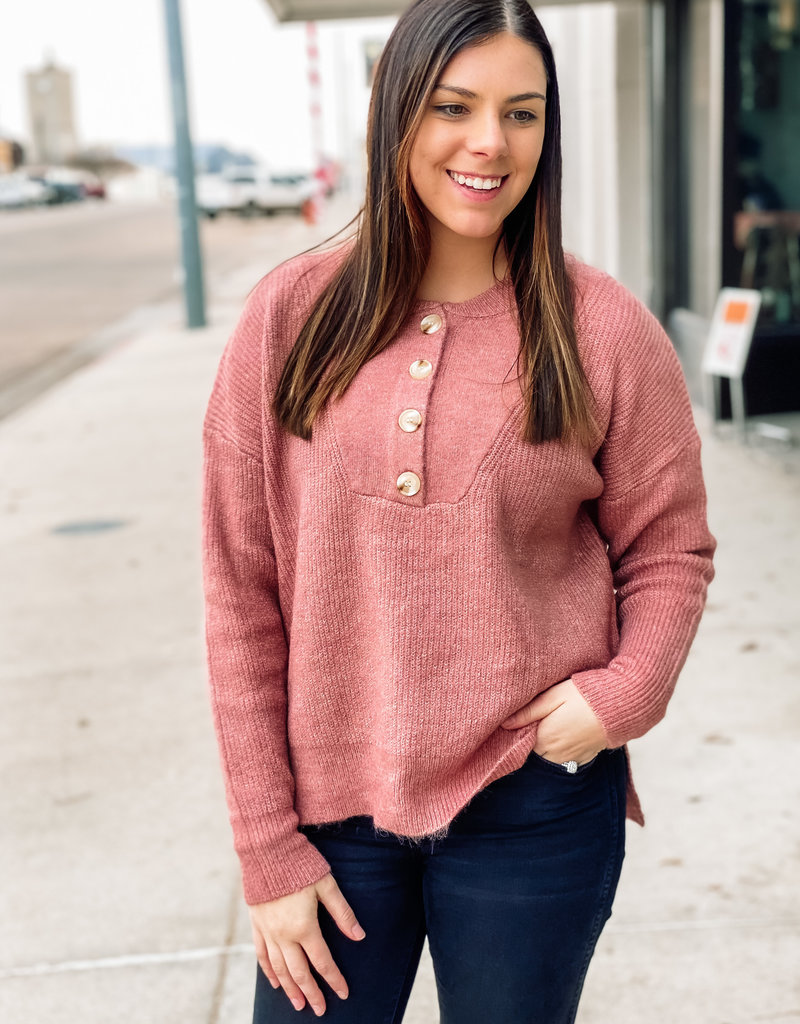 509 Broadway Oversize Henley Ribbed Sweater