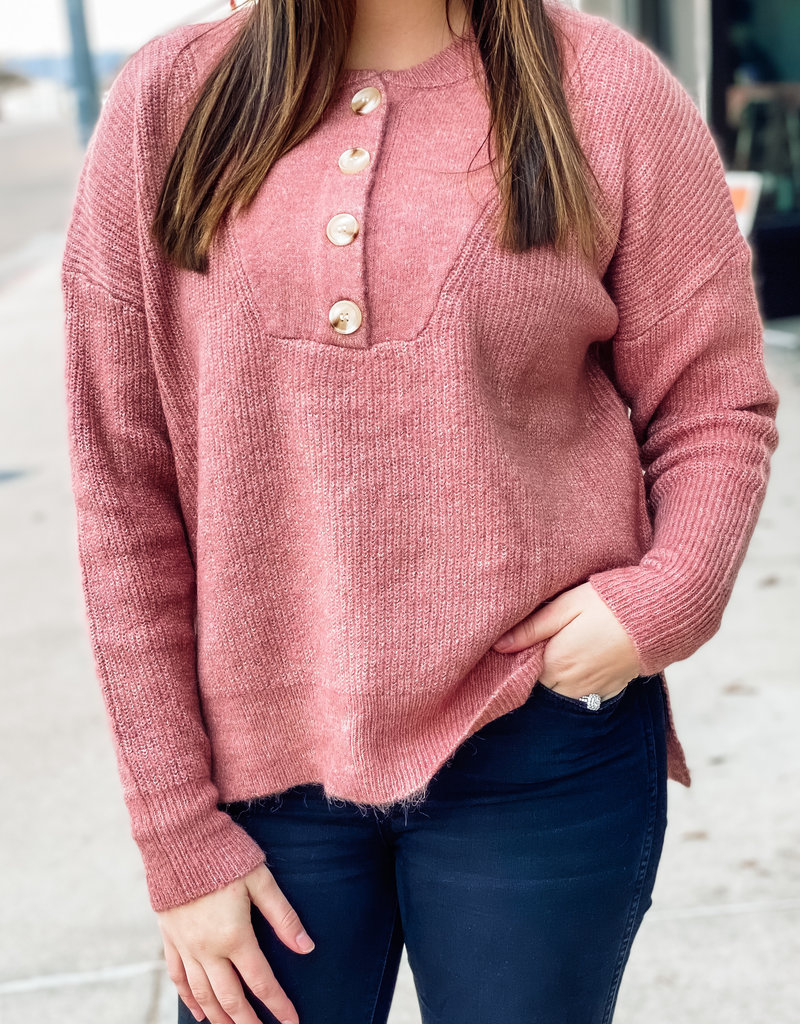 509 Broadway Oversize Henley Ribbed Sweater