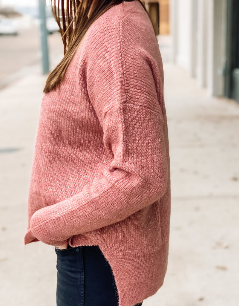 509 Broadway Oversize Henley Ribbed Sweater