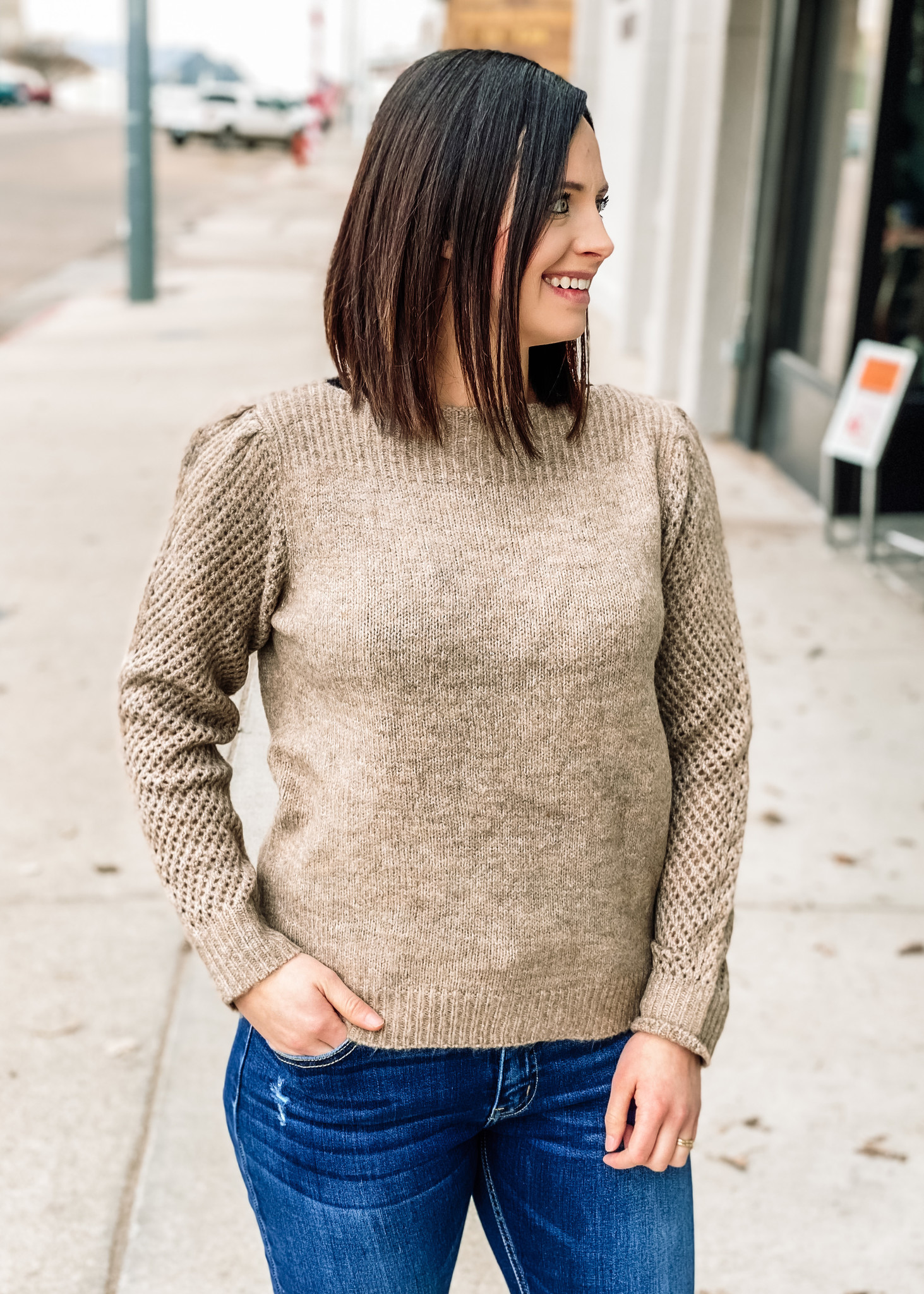 Pointelle Sleeve Pullover - 509 Broadway