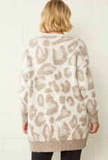 509 Broadway Leopard Print Wrist Detail Cardigan