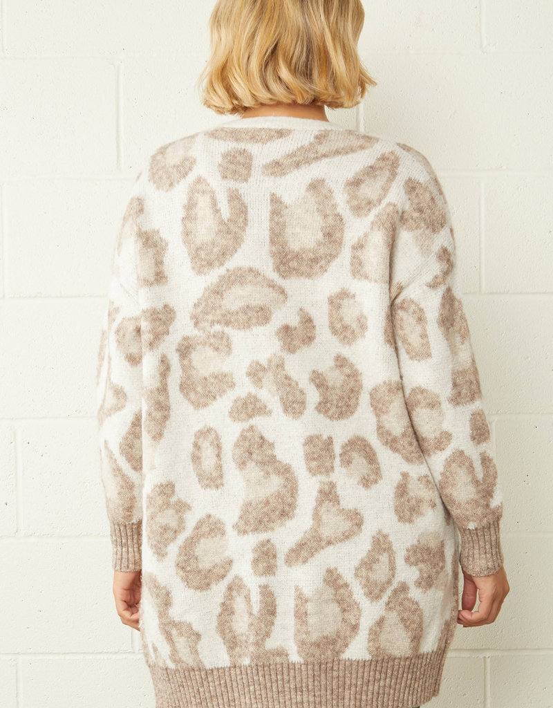 509 Broadway Leopard Print Wrist Detail Cardigan