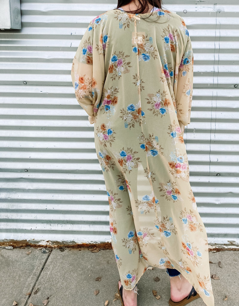 509 Broadway Floral Print Chiffon Kimono
